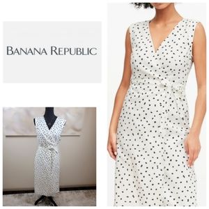 Banana Republic White/Black dots Linen Cotton Wrap Dress